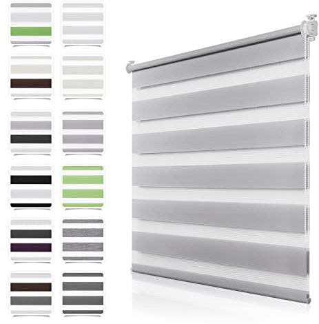 Doppelrollo Klemmfix ohne Bohren Grau B45 x H100cm(Stoffbreite 40cm) Duo Rollos für Fenster ohne Bohren Klemmrollo Zebrarollo Seitenzugrollo mit Kindersicherung Fenster Rollos für innen