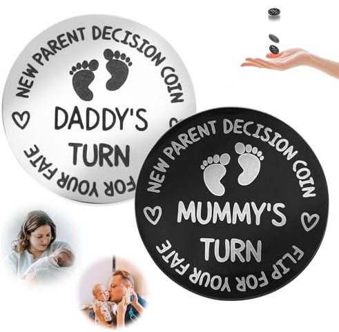 Parthan 2 Stück Elternentscheidungsmünze - Geschenk für Werdende Eltern, Entscheidungsfinder, Doppelseitige Münze für Neue Mamas und Papa (30 x 2 mm)