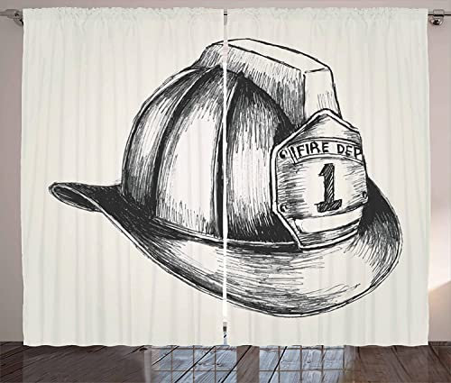 YUANCHENG Feuerwehrmann Vorhänge Skizze Stil Illustration EIN Feuerwehrmann Die Feuerwehr Wohnzimmer Schlafzimmer Fenster Vorhänge