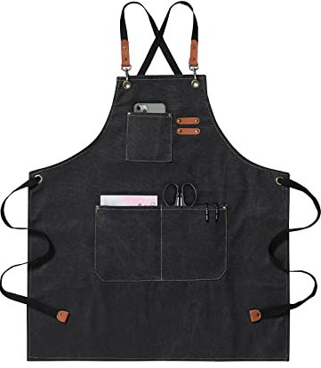 jiuzcare Barbecue Grembiule 68x76cm Grembiule da Cucina Grembiule da Cuoco Regolabile con 3 Tasche Grembiule Chef Grembiule Regolabile a Croce Uomo e Donna Ideale per Barbecue, Ristorante, Bar, Nero