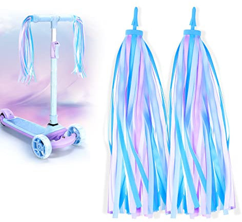 Wlertcop 1pair Bicycle Handlebar Streamers Scooter Scooter Handle Tassels Kids' Bikes Accessories Handle Bar Tassel Rainbow Tassels Forstreamers For Scoot Handgrip Children's Bike Micro Scooter (blue)
