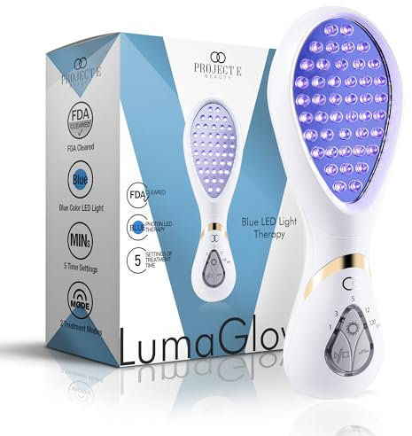 Project E Beauty LumaGlow LED Light Therapy | Red & Blue Light Treatment Skin Rejuvenation Anti Aging Anti Acne Spot Scars Wrinkles Removal Skin Care Spa Home Facial Device (Blue Light)