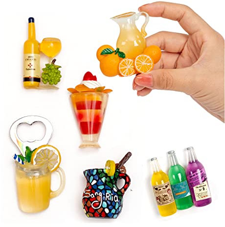 Paquete de 6 imanes de Nevera de Zumo de Frutas, imán de Resina 3D, calcomanías para refrigerador, abridor de Botellas de champán, Taza de Jugo, Copa de Vino para refrigeradores, pizarras Blancas,