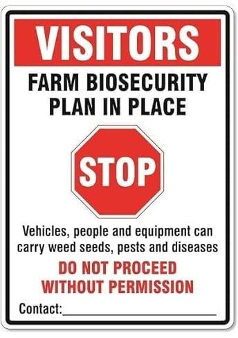 Farm Biosecurity Plan In Place Schild Landwirtschaft Schilder Biosicherheit Schilder Metall Blechschild 30,5 x 40,6 cm Vorsicht Gefahr Sicherheit Warnhinweise Hinweisschilder