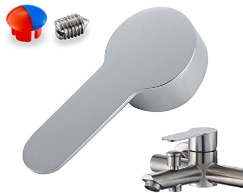 Mclcvp7re Taps Lever With Hot and Cold Color Button, Zinc Alloy Faucet Handle for Single Faucet With Cartridge 10 * 10mm Universal Replacement Metal Lever, Polished Chrome (45mm)