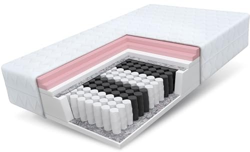 FDM Matratze 90x200 cm Härtegrad H2 H3 Höhe 27 cm Taschenfederkernmatratze Visco-Schaum Polyurethan-Schaum 7 Komfortzonen mit Hypoallergenem Waschbarem Premium-Bezug Oeko-Tex Memory Duo