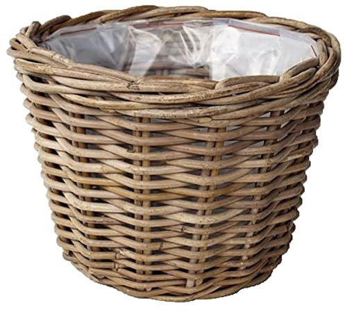 Van der Leeden Rattan Übertopf Grau konisch mit Folienauskleidung Ø 18 cm