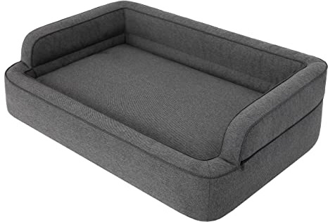 PillowPrim Hundebett, Möbel für Tiere, Katzenbett, Abnehmbar Bezug, Hundekorb, Hundekissen, Hundeliege, Schlafplätze, Hundesofa, Graphit, XL: 96x62 cm