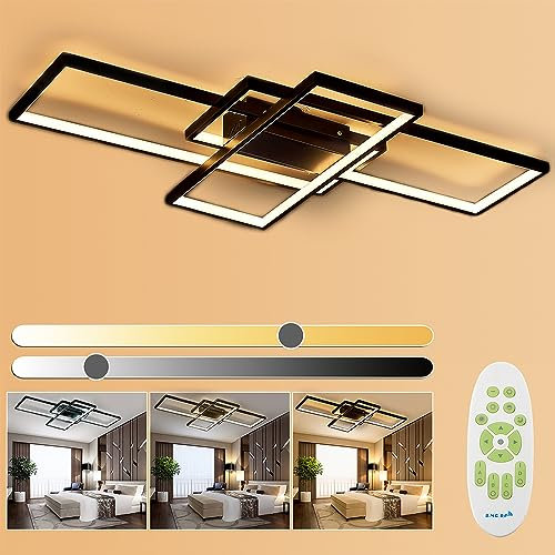 XEMQENER Modern LED Ceiling Light Dimmable with Remote Control, 80W Chandelier Ceiling Lamp with 3 Squares, 3000K-6500K Flush Mount Ceiling Lights Fixture for Bedroom Living Room Kitchen Hallway 110cm