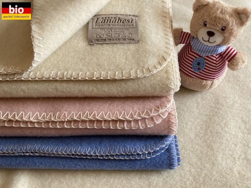 LANABEST Babydecke 75x100cm aus Bio-Merinowolle – Naturweiß, Atmungsaktiv & Weich – Ganzjahres Kuscheldecke für Neugeborene & Babys