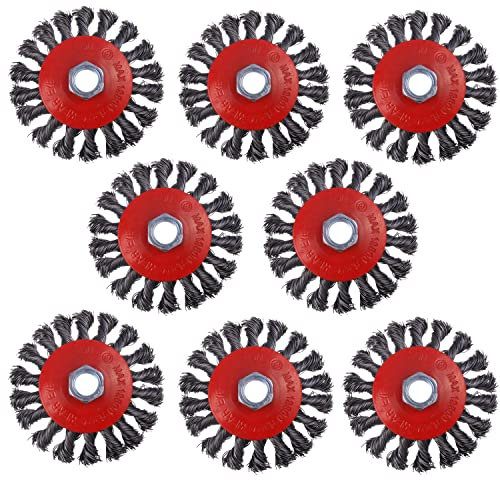 WENORA 8 Pack 4 Inch Wire Wheels for Angle Grinder, Wire Wheel Brush for 4 1/2 Angle Grinder, Twist Knotted Carbon Steel Wire Wheel with 5/8 Thread Arbor for Removing Rust