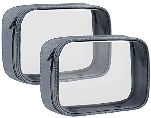 Kulturtasche Transparent Kulturbeutel durchsichtig Flugzeug Beutel Flüssigkeiten Kosmetik Tasche Reise Kosmetikbeutel Tasche Handgepäck Toilettentasche Wasserfest Travel Toiletry Bag für Damen Grau