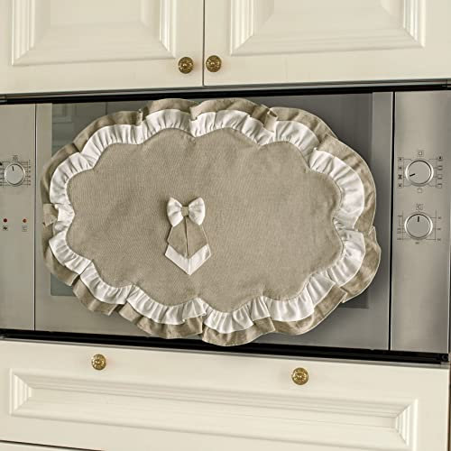 Backofen Abdeckung Abdeckhaube, Schutzhülle Gepolsterte Oval Landhaus Shabby Chic - Rüsche Volant/Schleife - 50x44 - Taupe/Hell Elfenbein