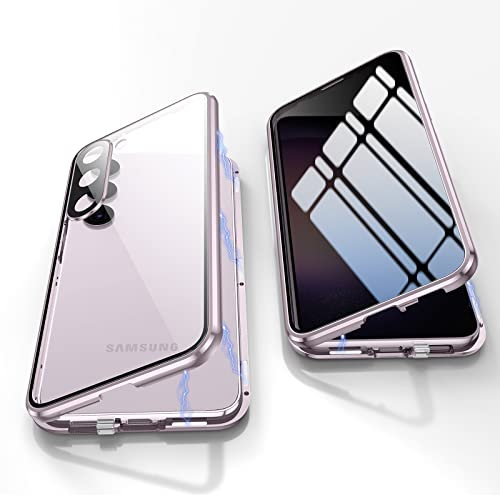 Jonwelsy Anti Peeping Hülle für Samsung Galaxy S23, 360 Grad Schutz Case, Privatsphäre Gehärtetes Glas Anti-Spähen Cover, Stark Magnetische Adsorption Metallrahmen Handyhülle für S23 (Violett)