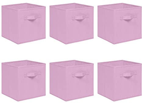 NICEME Foldable Cube Storage Unit Boxes, Non-Woven Fabric Storage Boxes Set, Clothes Drawers for Shelves, 26.5x26.5x28 cm (Pink, Set of 6)