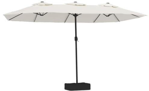 vidaXL Sombrilla Doble de Jardín con Luces LED, Parasol Protector de Sol, Refugio Solar, Paraguas para Patio Exterior, Blanco Arena 449x245 cm