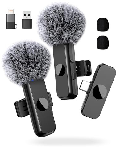 Ponovo Lavalier Mikrofon Kabellos, Mini Ansteckmikrofon Wireless für USB C Handy, Microphone 12 Stunden für Videoaufnahme YouTube Vlog Tiktok Podcast