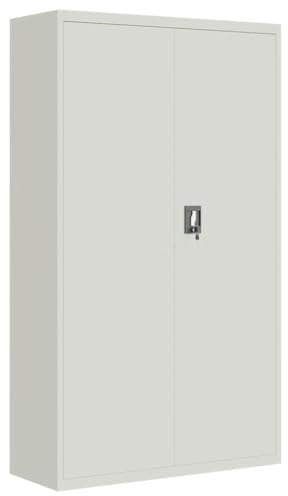 vidaXL Aktenschrank, Büroschrank mit 4 Einlegeböden, Abschließbar Metallschrank Schrank mit Türen, Aufbewahrungsschrank Büromöbel, Hellgrau Stahl