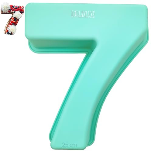 LOULANLUXE Silikon Kuchenform Zahlen Groß, Antihaftige Backform Zahlen 7, Eingedickt Number Cake Backform, Zahlenbackform für Kindergeburtstag, Hochzeit Jubiläum, Geburtstagstorte, Grün, 25 cm
