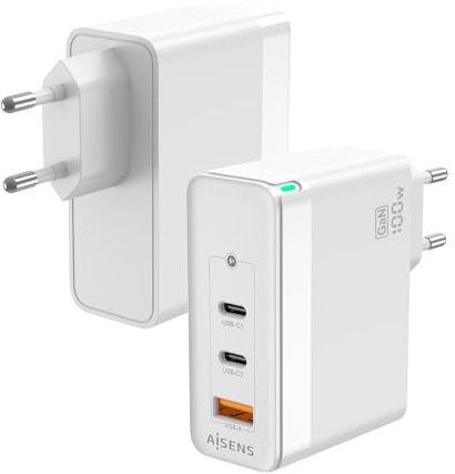 AISENS - ASCH-100W3P008-W - Ladegerät GAN 100W, 2XUSB-C PD3.0 QC4.0 QC5.0, 1XUSB-A QC3.0, Weiß