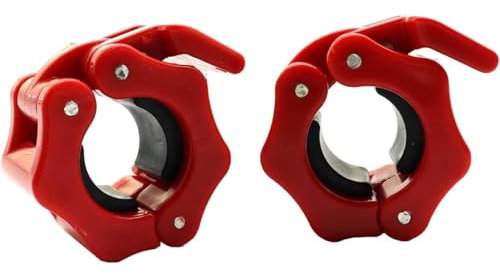 Tioamy Langhantelklemmen Hantel Sternverschlüsse Clips für Standard Gewichtheben Kurzhantel Langhantelstange Schnellverschluss Professionelle Schnalle 1 Paar 25mm (Rot)