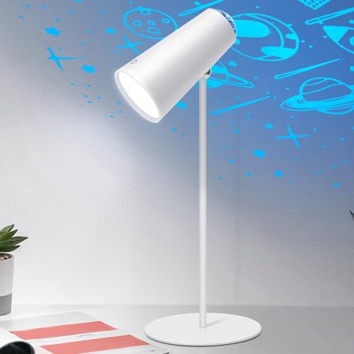 TechKen LED Tischlampe mit Projektion,Multifunktionale Schreibtischlampe Eyes Caring Abnehmbare Cordless Leselampe Nachttischlampe, 3 Helligkeitsstufen,Wiederaufladbare Tischleuchte Nachttischlampe