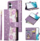UEEBAI Wallet Case for Samsung Galaxy A55 5G, Glitter PU Leather Magnetic Closure Handbag Zipper Pocket Case Kickstand Card Holder Slots with Wrist Strap TPU Shockproof Flip Cover - Bling Purple
