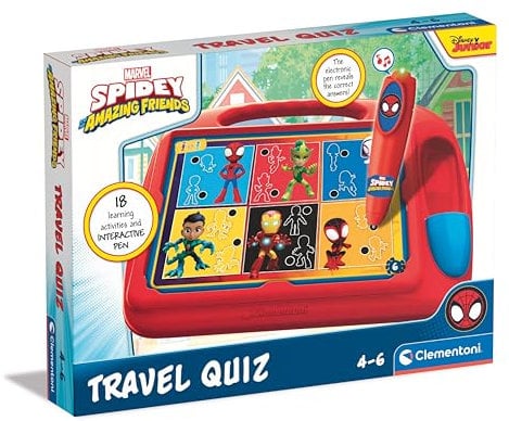 Clementoni Sapientino - Travel Quiz Marvel Spidey Amazing Friends con Penna Interattiva, Schede Educative per Bambini 4 Anni, Gioco Elettronico Parlante, Batterie Incluse, Made in Italy, 16806