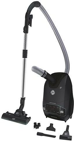 Hoover HE721PAF Aspirateur Traineau Avec Sac 6L XL, Brosses Sols Durs, Tapis et Parquet, Brosse Spécial Animaux, Détecteur de poussière, 850 W, Vidage Sans Contact, Accessoires embarqués, Gris et Vert