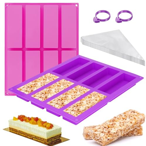 Moldes Silicona Rectangulares,Moldes de Silicona de Barritas,Molde para Barras de Chocolate,con manga pastelera y aros de silicona,apto para muffins,flanes,tartas y jabones,2 piezas (Azul púrpura)