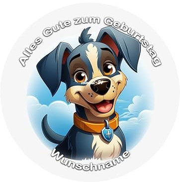 Tortenbild-Wunschname, Hund, Dog, Zuckerbild, Essbares Foto für Torten, Tortenbild, angelehnt an Paw Patrol, Tortenaufleger Ø 20cm - Super Qualität, 04603