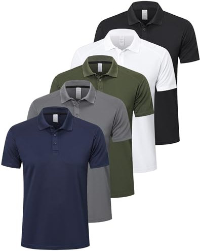 ZENGVEE 5 Pack Men's Polo Shirts Golf Polo for Men Adult Moisture Wicking Quick Dry Breathable Work Shirts Short Sleeve Multipack Tshirts Sport Top T-Shirts(0428-BlackGG Navy White-XL)