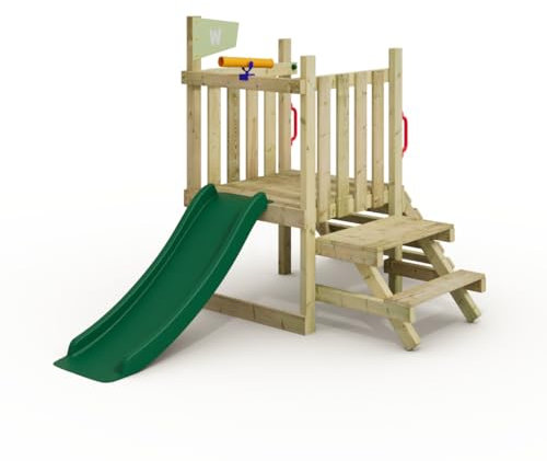 Wickey My First Fort 1 Kleinkind Spielturm, Klettergerüst, Garten Spielgerät für Kinder aus impregniertem Massivholz mit grüner Rutsche und pastellgrüner Plane