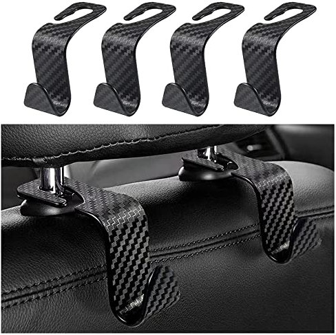 4 Piezas Oculto Gancho Reposacabezas Coche 15kg(Max) Organizador Coche para Carteras,Ganchos para Coche Para CamióN Asiento Percha Almacenaje para Cosas para El Coche (Fibra de Carbono)