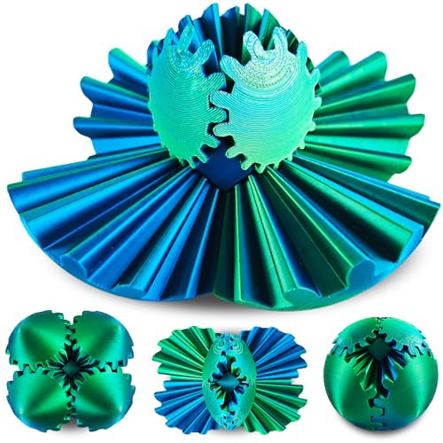 Jastown Gear Ball 3D Printed Gear Ball Spin Ball or Cube Fidget Toy, Gearsphere Steampunk Whirling Wonder Gear Ball, Stress Relief Gear Sphere Spielzeug, 3D Gedruckter zahnradball (blau und grün)
