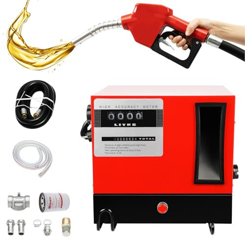 Pompe Gasoil 230 V auto-amorçante 550 W Pompe à Gasoil Electrique 60 L/min Pompe à carburant auto-amorçante Pompe Fioul d'huile avec compteur, tuyau et pistolet, pour voitures, camions-citernes
