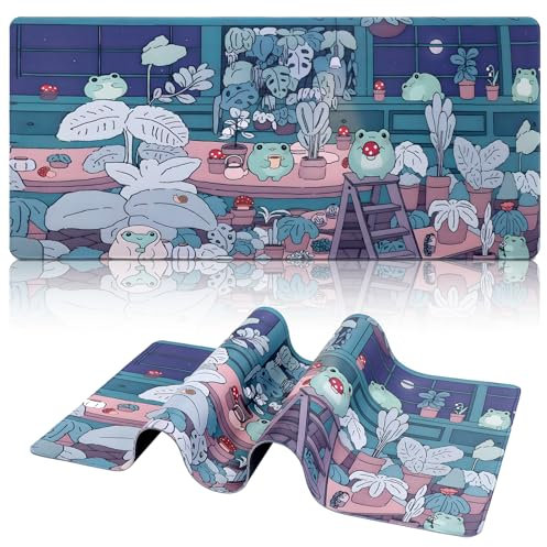Alfombrilla Ratón XXL, 900×400×3 mm Alfombrilla Gaming, Grande Tamaño Mouse Pad con Bordes Cosidos, Antideslizante Alfombrilla Escritorio, Mejora la precisión y la Velocidad (Rana)