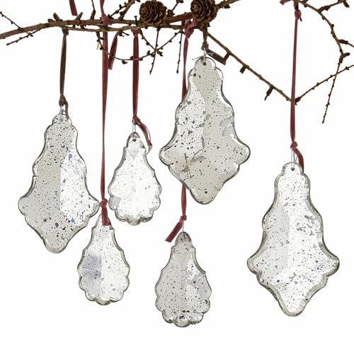 Loberon Anhänger 6er Set Mistralon, antiksilber | Mundgeblasen, Zwei Größen, Nostalgischer Charme, Christbaumschmuck, Weihnachtsdeko, Weihnachten, Glas, Polyester