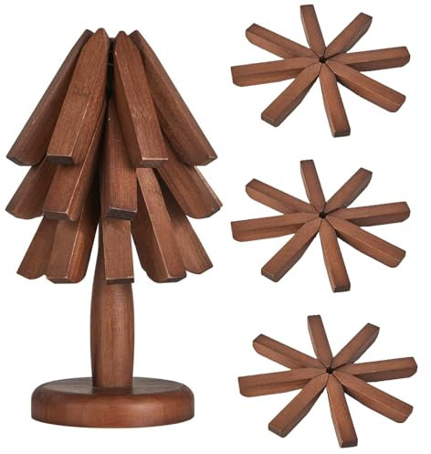 Wooden Trivets Set, Foldable Tree Shaped Insulating Mat, Anti Scald Trivet Tree Coaster for Hot Dishes/Hot Pot/Bowl/Teapot, Kitchen Decoration (Brown)