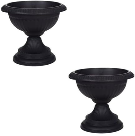 shopior Flower and Herb Plastic Urn Pots | Hourglass Shape - Indoor Outdoor Decor | Wall Planters | Plant Pots for Succulents and more | Urn Flower Pots for Garden, Balcony - 42cm (2, Black)