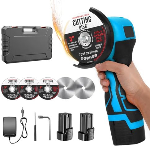 Mini Winkelschleifer, Professional Akku Winkelschleifer Set 16.8V, Mit 2 Batterien 2000mAh, Trennschleifer, Akku Flex, 19500 U/min, Geeignet zum Schneiden, Polieren von Holz, Stein, Stahl