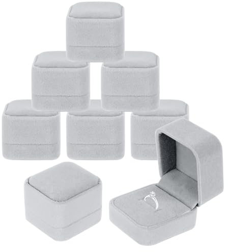 YUEYUAN 8 PCS Velvet Ring Box, Grey Engagement Ring Box, Classic Square Jewellery Gift Boxes, Small Ring Gift Boxes for Proposal Wedding Valentine's Day Girls Women Mother Gifts