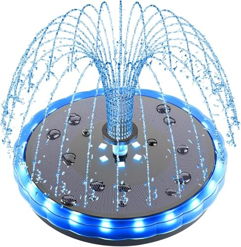 Solar Fountain Color LED Lights, SZMP 4W Solar Powered Bird Bath Fountains, 4000 Battery, Outdoor Water Feature Fountain Pump with 7 Nozzle and 4 Fixers for Garden, Patio, Pond, and Pool