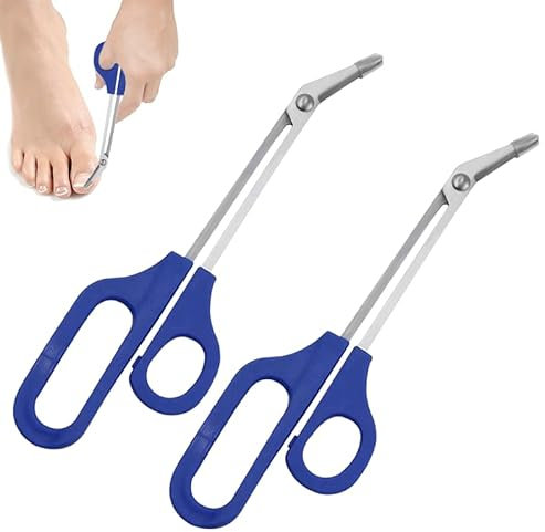 Vierone 2Pcs Blue Long Handled Toenail Clippers, Plastic + Stainless Steel, Angled Blade, Non-Slip Handle, Suitable for Seniors & Pregnant Women