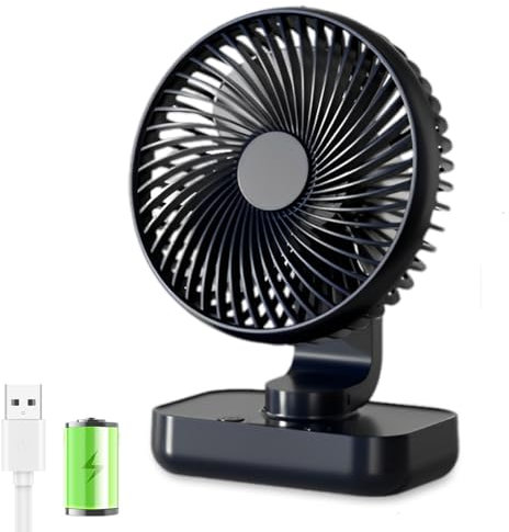 Afenau Tischventilator USB, Mini Ventilator 4000mAh Akku, LED Digitalanzeige Ventilator mit Akku, 4 Geschwindigkeiten Akku Ventilator Klein für Schreibtisch, Zuhause und Camping (Schwarz)