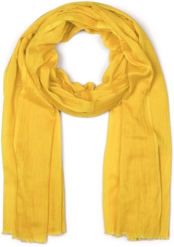 styleBREAKER Damen Schal Leicht & Transparent mit kurzen Fransen | Einfarbiges Halstuch für Frühling und Sommer | Weiches großes Schultertuch 188 x 100 cm, Farbe:Gelb