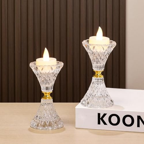 2 Stück Kristall Kerzenhalter, Kerzenständer Halter Dekor, Glas Kerzenständer Halter Set für Tisch Mittelstück, Hochzeitsfeier, Weihnachtsdekorationen (Style2)