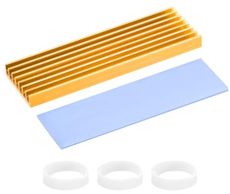 PATIKIL M.2 2280 Nvme SSD Heatsink 70x22x6mm, Radiator Cooler Aluminum Heat Sink Cooling Fin with Thermal Pads/Tape/Rubber Ring for Laptop Electronics CPU Led, Gold