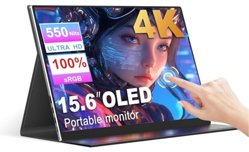 sibolan 15.6 Portable Monitor Touchscreen 4K OLED 3840X2160 100000:1 10-Point Touch Screen Gaming Monitor, with Protective Cover, HDMI USB C Travel Monitors for Computer, Mini PC, PS5/4