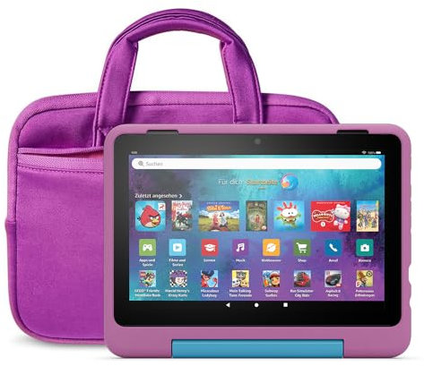 Amazon Fire HD 8 Kids Pro-Tablet, für Kinder von 6-12 J. | 3 GB RAM, 8-Zoll-HD-Bildschirm, Kindersicherung, 13 Std. Akkulaufzeit, 32 GB, und NuPro Hülle mit Reißverschluss, violett/rosa